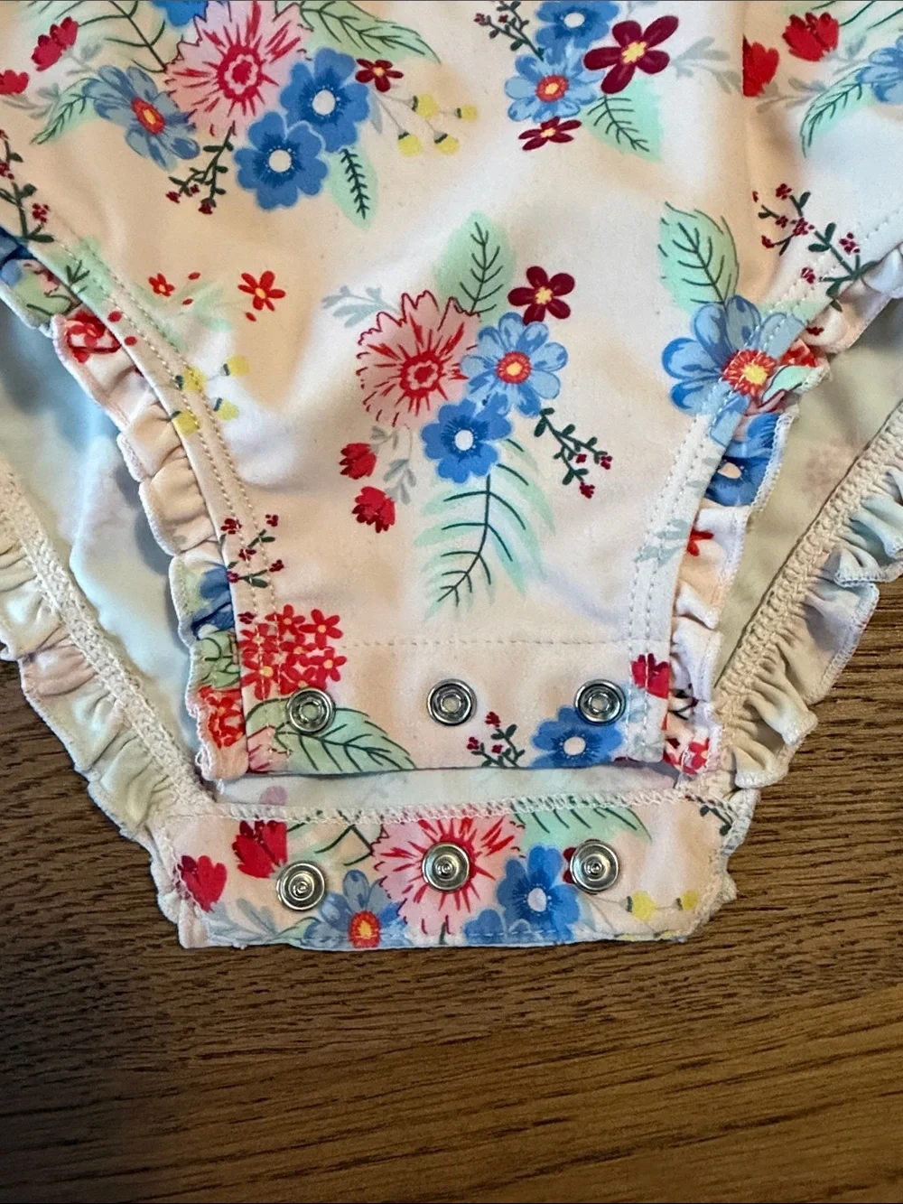 Ruffle Butts Floral Long-Sleeve Rashguard One-Piece - Blue, Pink, Cream